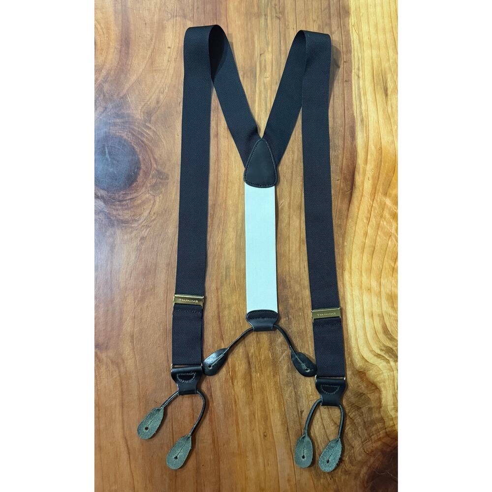 Trafalgar Suspenders Solid Black Leather B3-5 - Picture 3 of 3